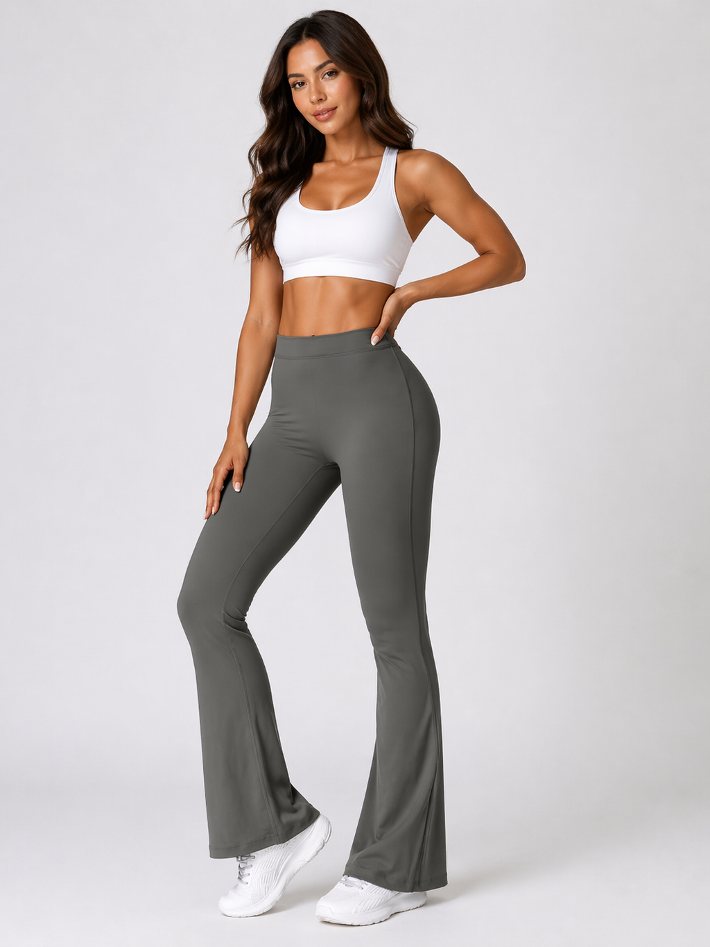 V Back Scrunch Flare Leggings - Charcoal